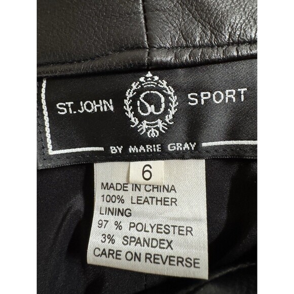 St John Sport Pants Womens 6 Black Leather Boot Cut  High Rise Trousers Y2K EUC - Picture 8 of 10